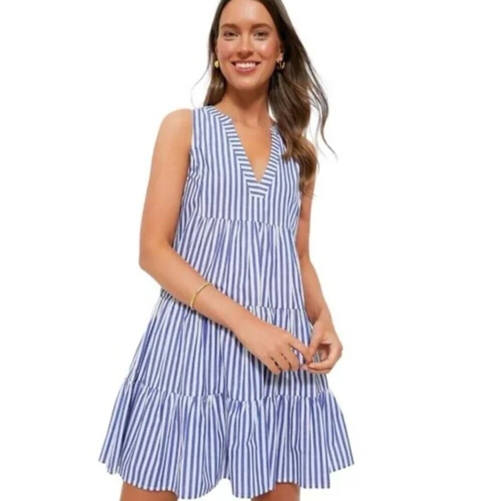 POMANDER PLACE Kenzo Sleeveless Blue White Stripe Cotton Poplin Dress L